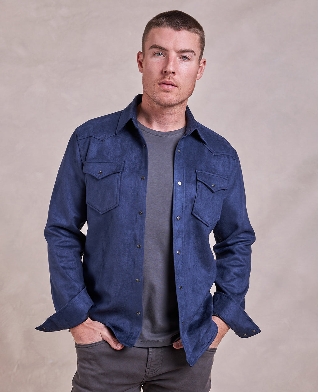 The Wyatt - Microsuede Shirt Jacket - Navy